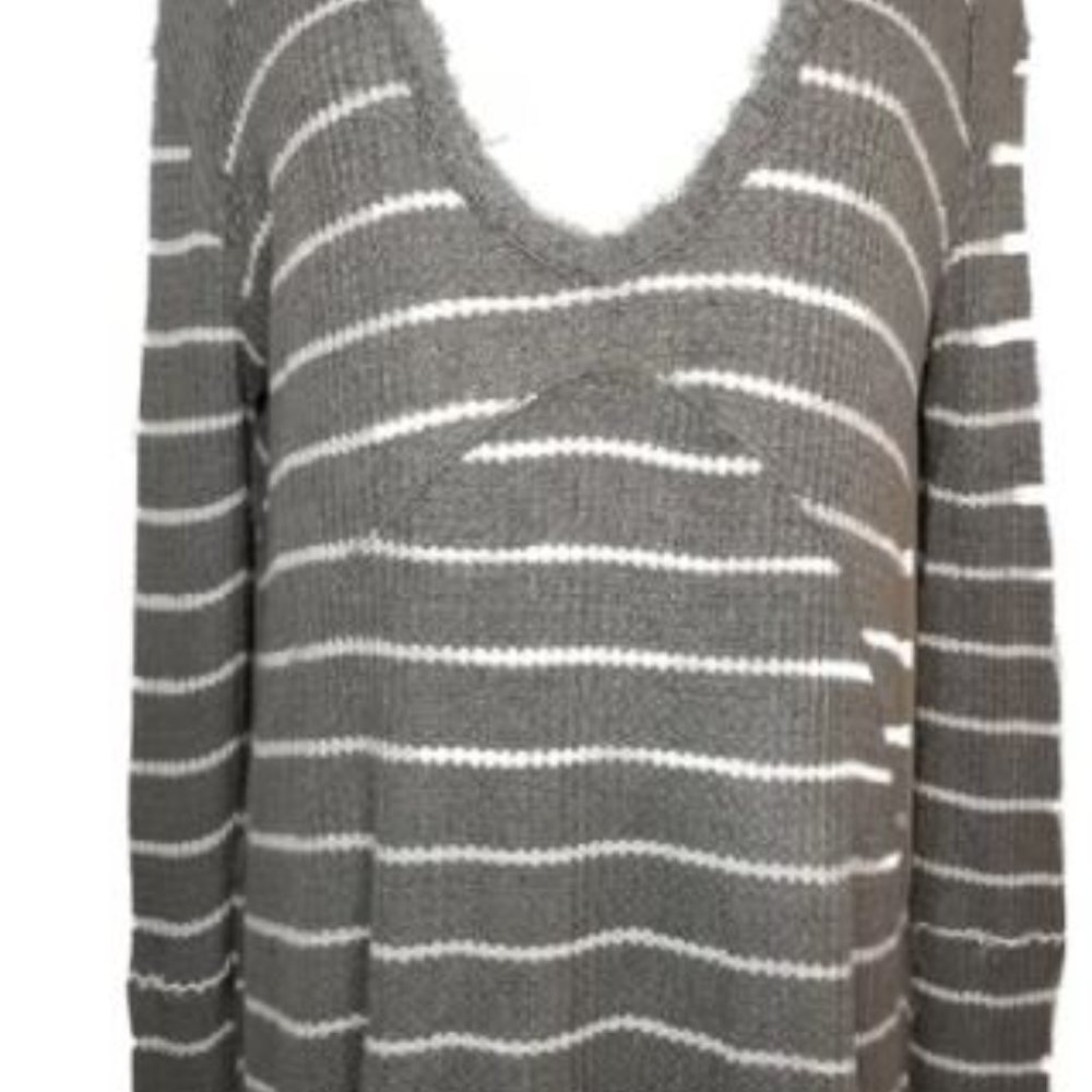 Free People Sunset Park Sage Green Oversized Striped Waffle Thermal Tunic - Picture 4 of 13
